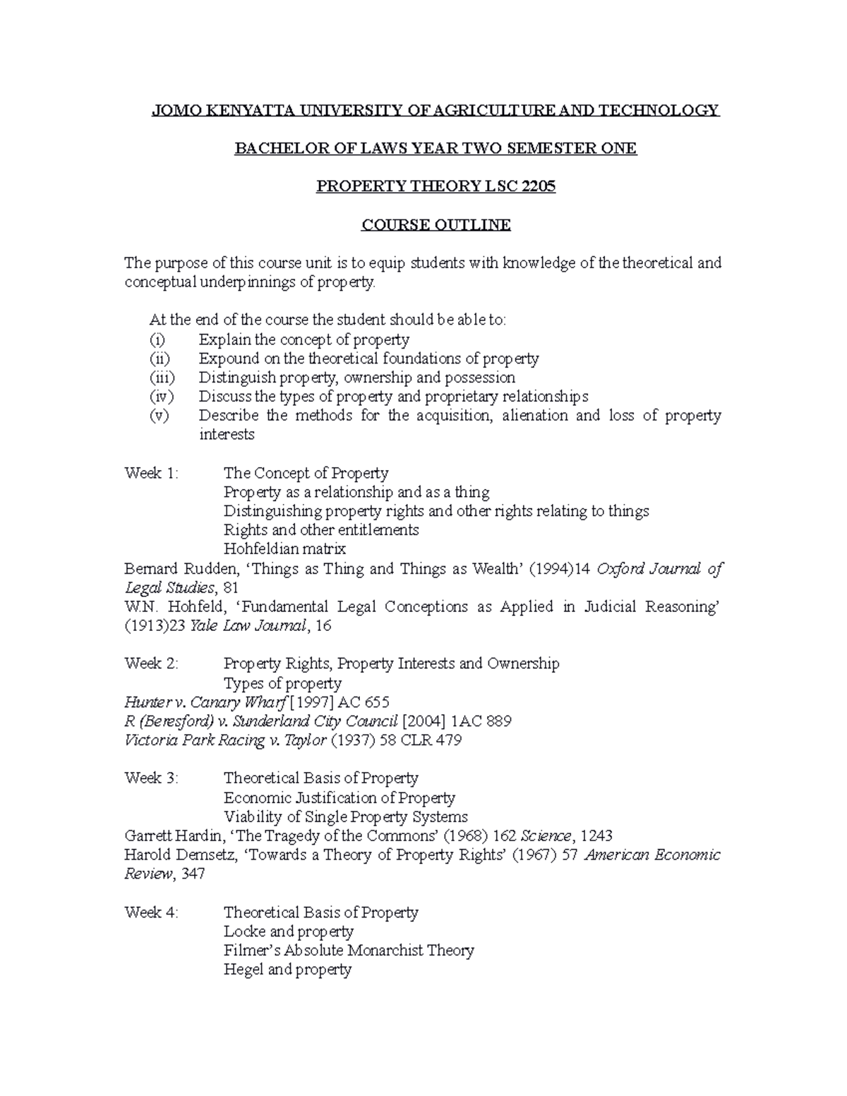 Property Theory Course Outline - JOMO KENYATTA UNIVERSITY OF ...