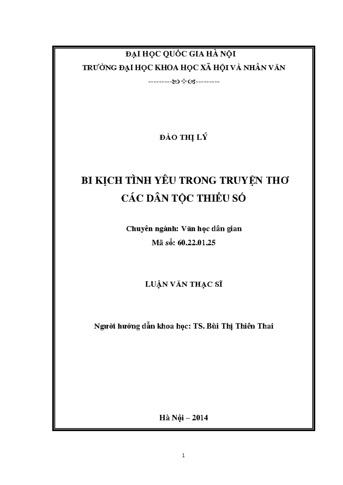 LUAN VAN THAC SĨ - BI KỊCH TÌNH YÊU TRONG TRUYỆN THƠ CÁC DÂN TỘC - Studocu