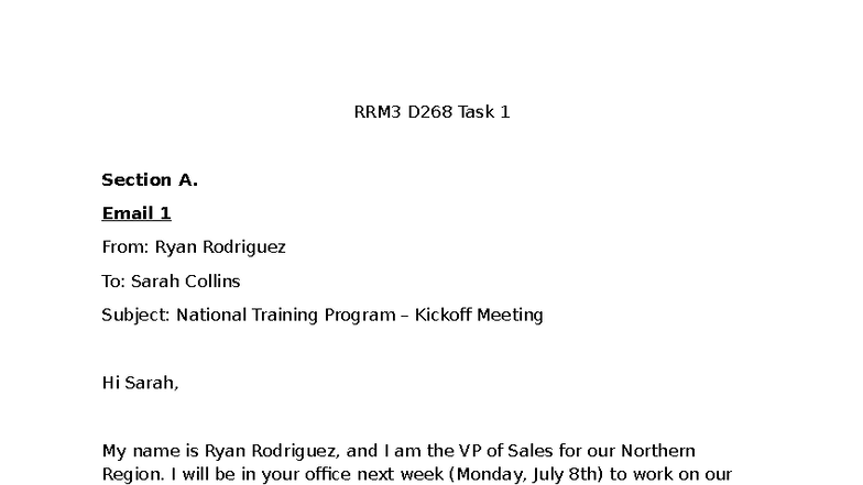 RRM3 D268 Task 1: National Training Program Kickoff Emails - Studocu