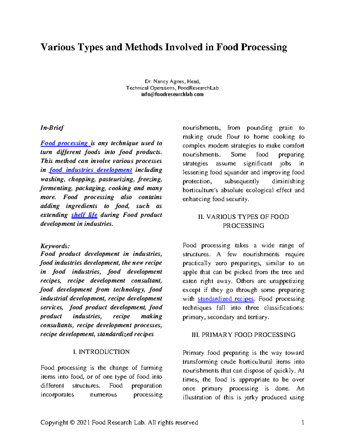 Various Types and Methods in Food Processing (FDSC 230) - Studocu