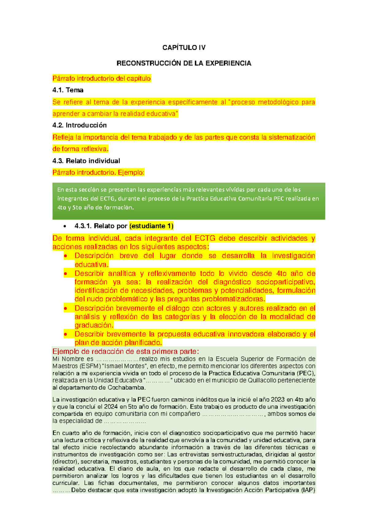 CAP IV: RECONSTRUCCIÓN DE LA EXPERIENCIA EN LA PEC (4to y 5to AÑO) - Document Preview