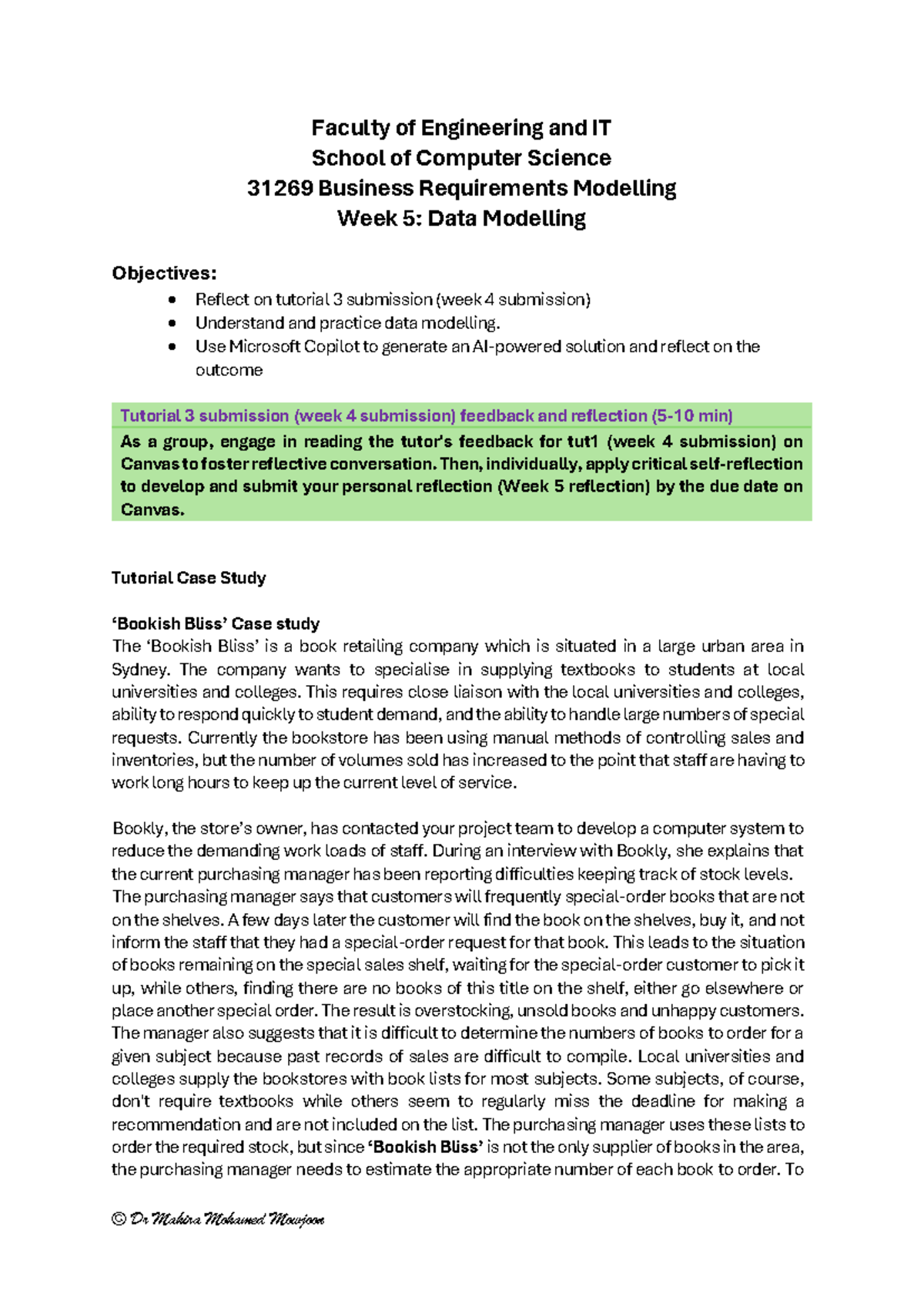 31269 Business Requirements Modelling: Week 5 Data Modelling Tutorial ...