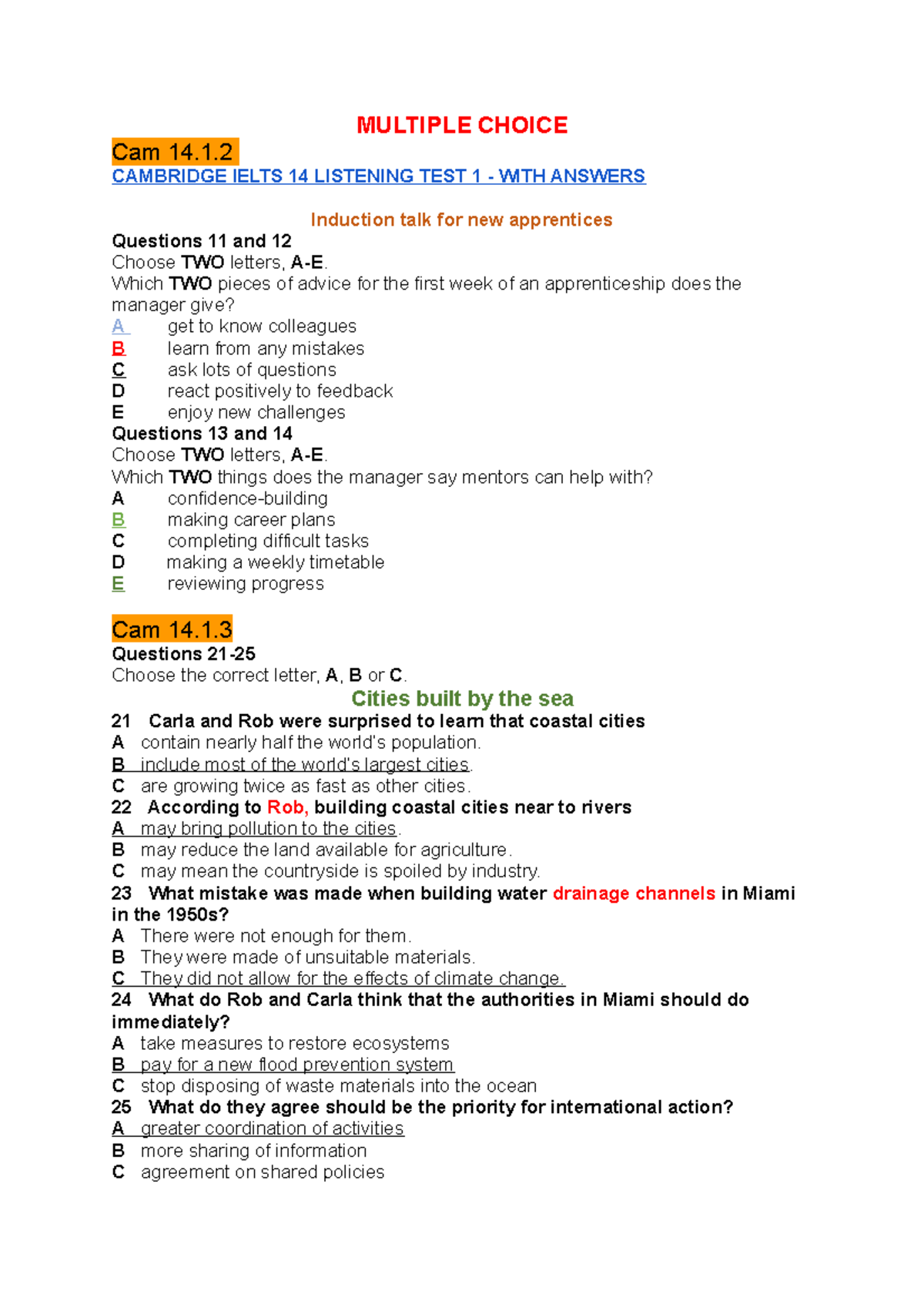 Cambridge IELTS Listening 14 - Test 1 to Test 4 with Answers