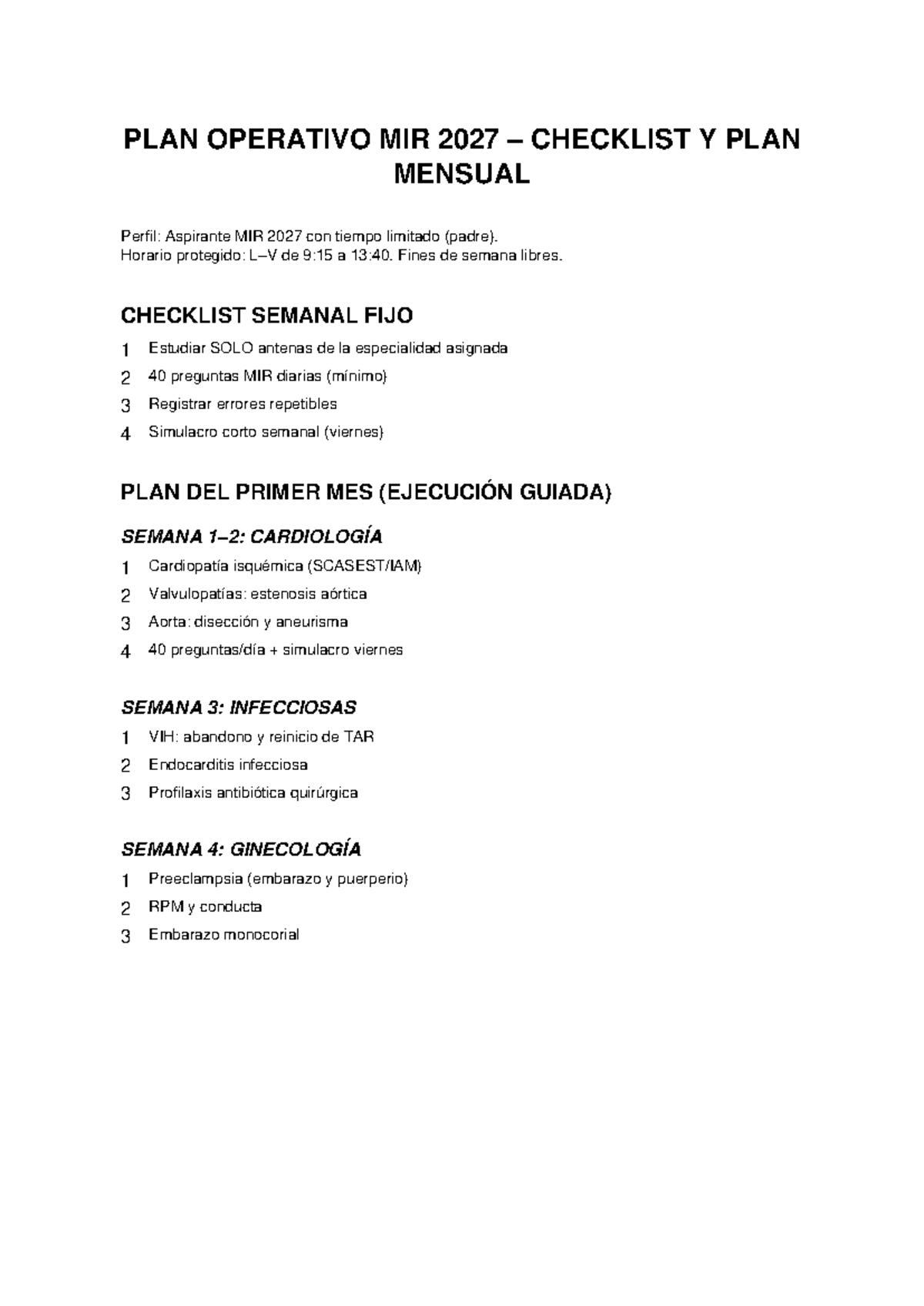 Plan Operativo MIR 2027: Checklist Mensual y Estrategia de Estudio ...
