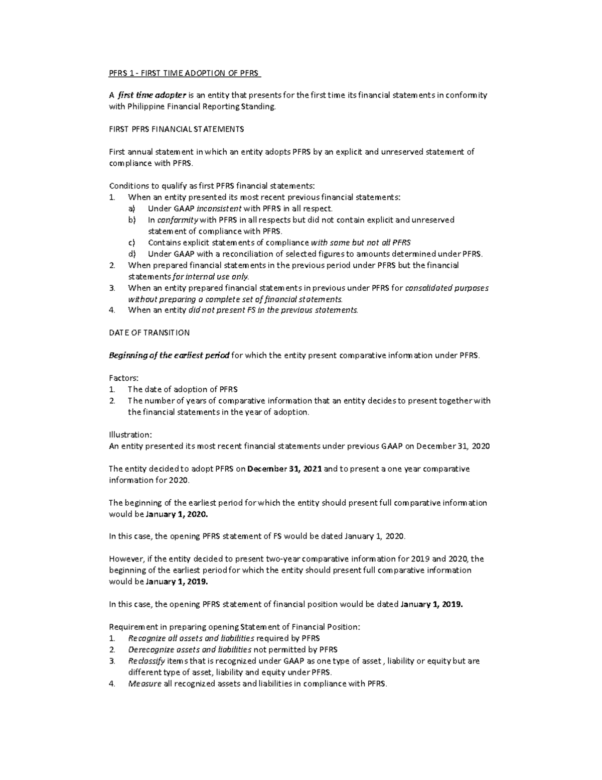 PFRS 1 First Time Adoption of PFRS...PFRS 1 First Time Adoption of PFRS ...