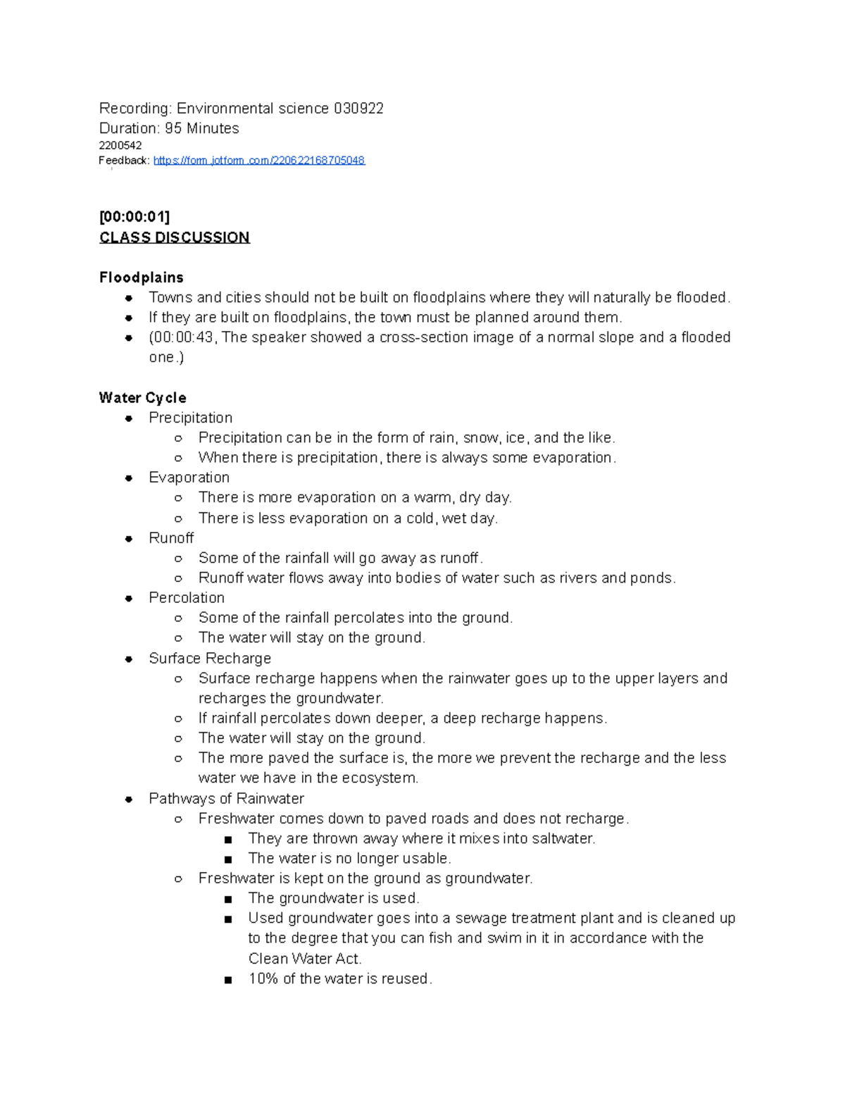 Environmental Science Lecture Notes - 030922: Floodplains & Water Cycle ...