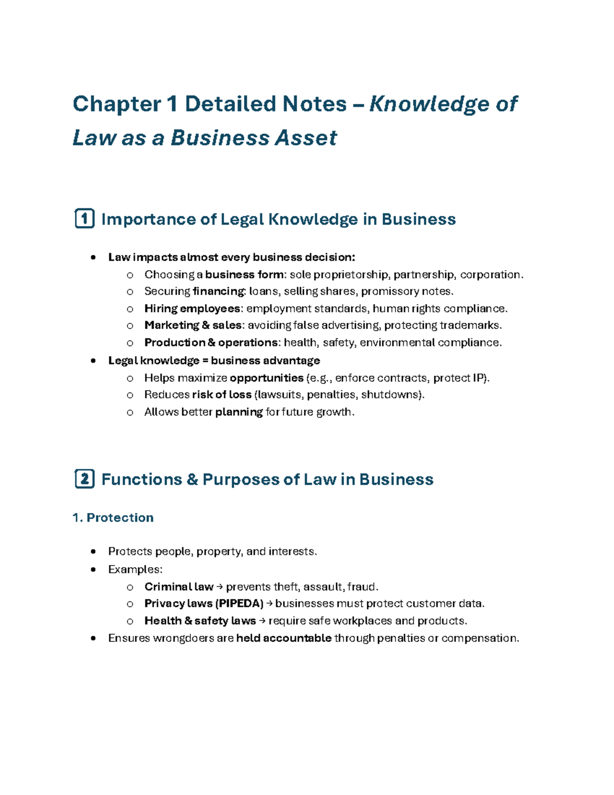 BUS 2275 Chapter 1 & 2 Detailed Notes on Business Law Principles - Studocu