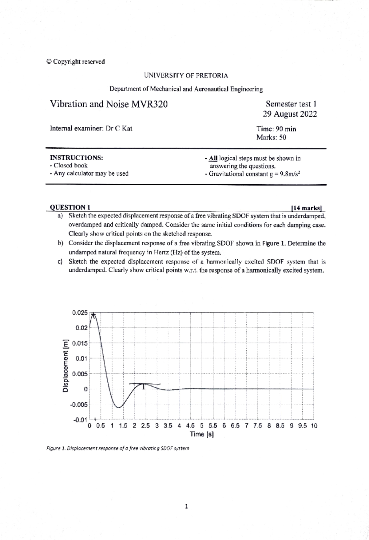 MVR 320 - Semester Test 1 - 2022 - Vibration & Noise Questions - Studocu
