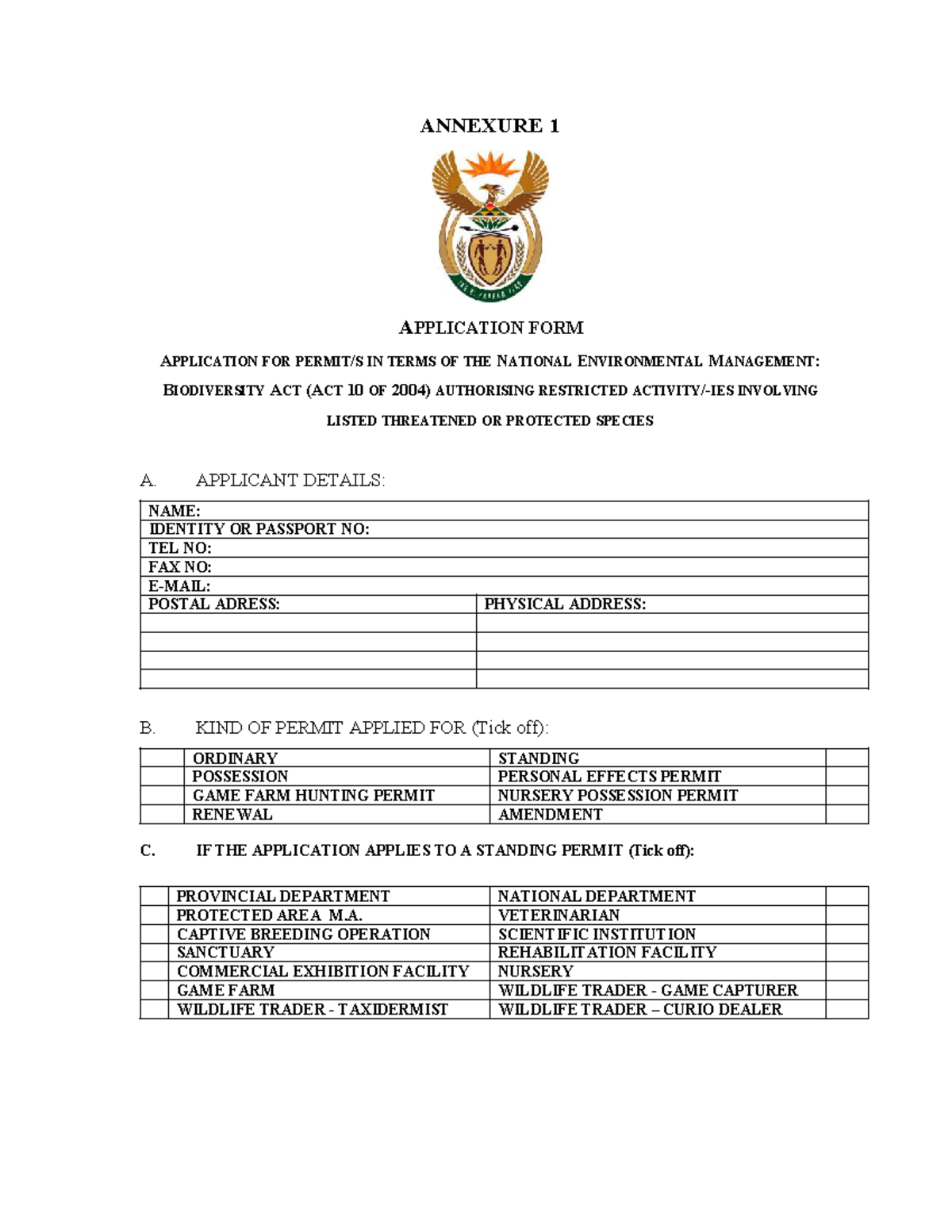 Application for TOPS Permit Under NEM:BA (Act 10 of 2004) - Studocu