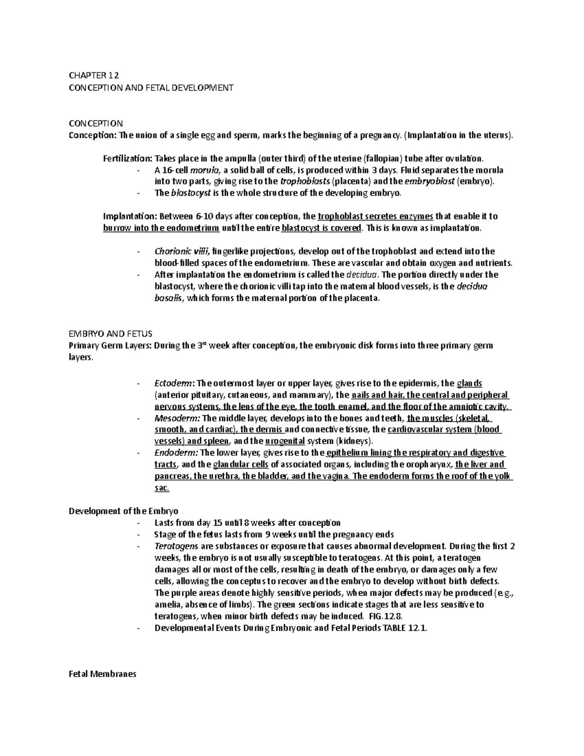 Ch. 12 Notes: Conception, Fetal Development & Multifetal Pregnancy ...
