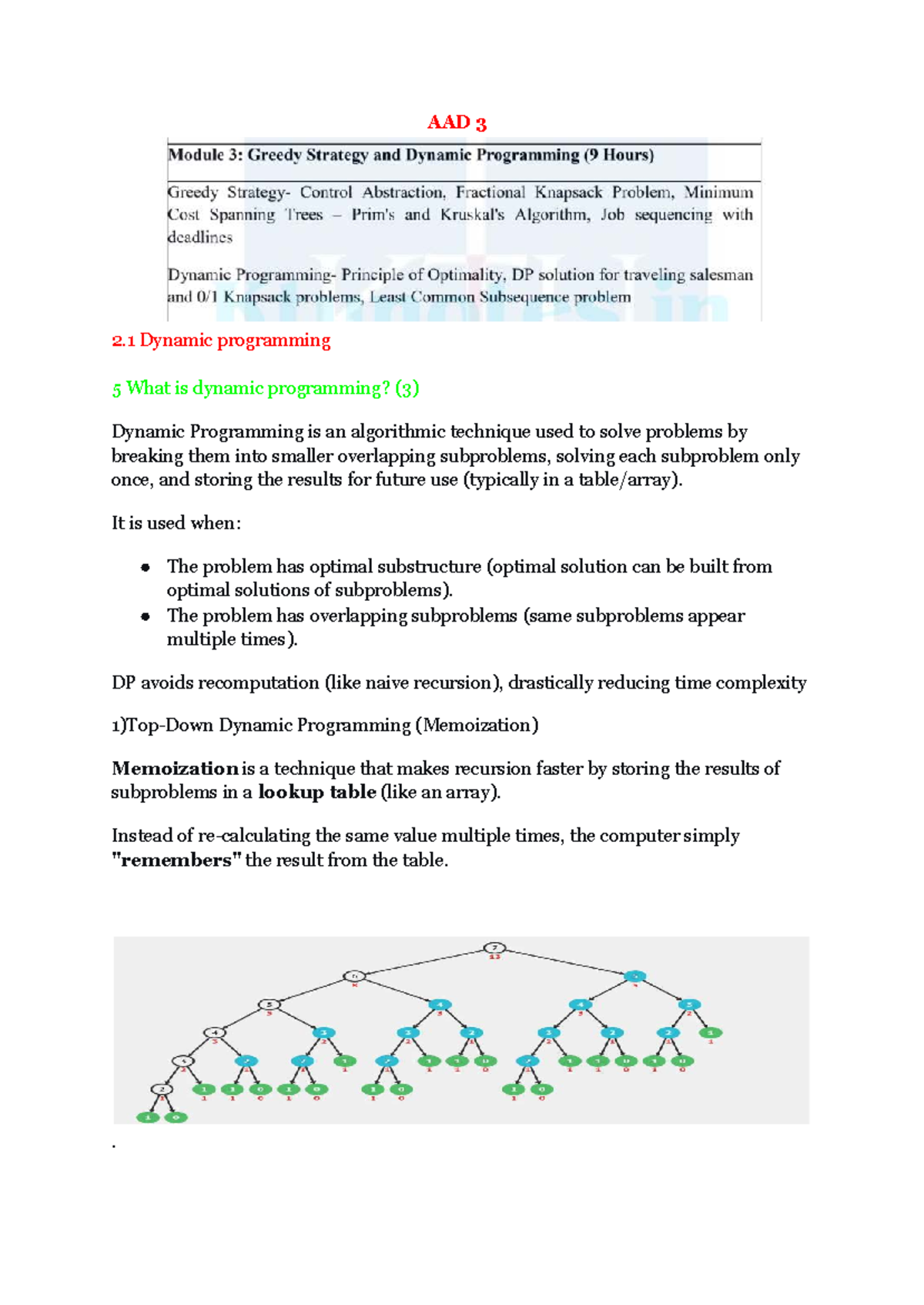 ITT304 MOD 3 - Dynamic Programming & Greedy Strategy Overview - Studocu