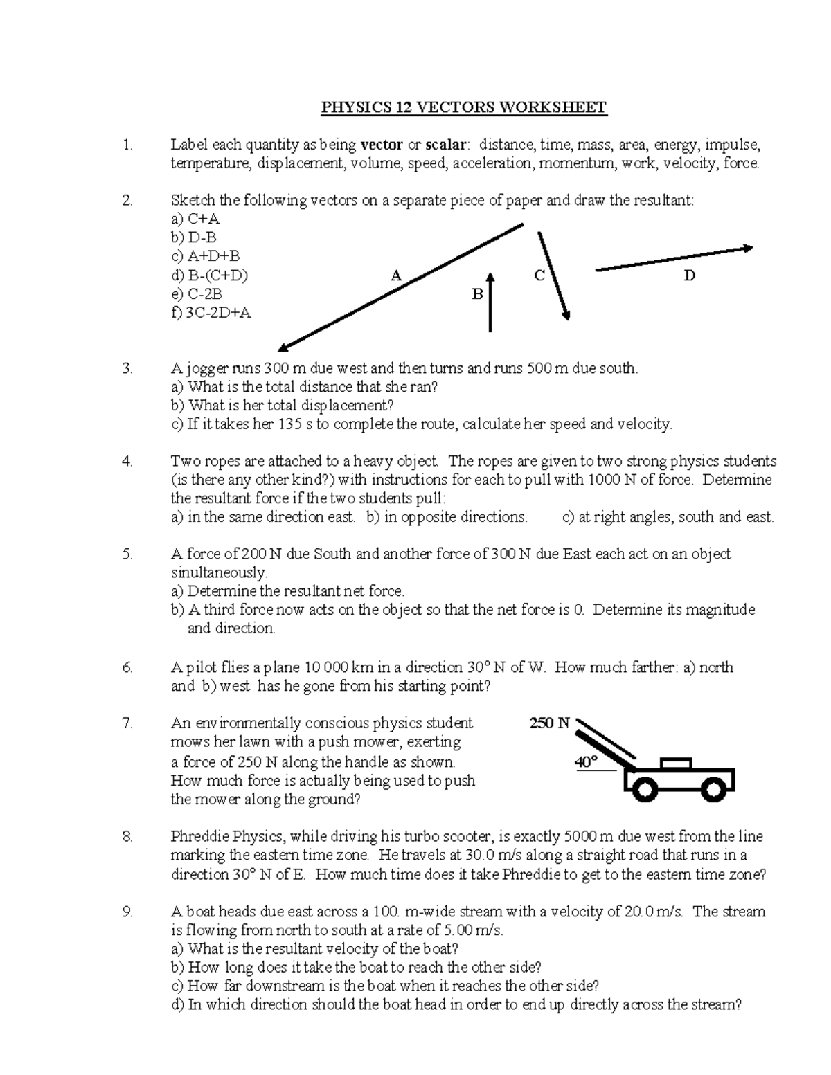 PHYSICS 12 VECTORS WORKSHEET 1: Vector and Scalar Analysis - Studocu