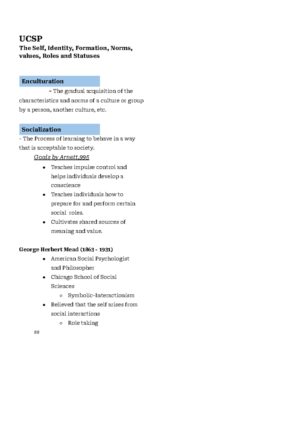 UCSP Reviewer - notes - UCSP The Self, Identity, Formation, Norms ...