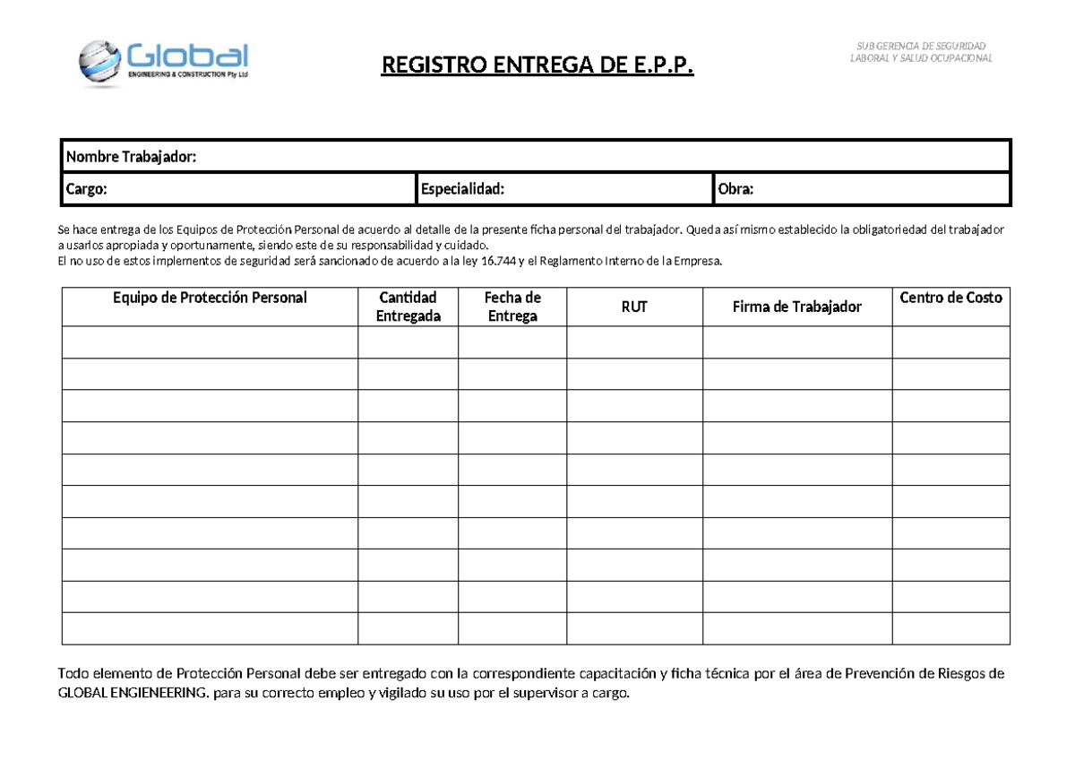 Registro de Entrega de E.P.P. - SGSST - Formulario EPP- Sgsso-02 - Studocu