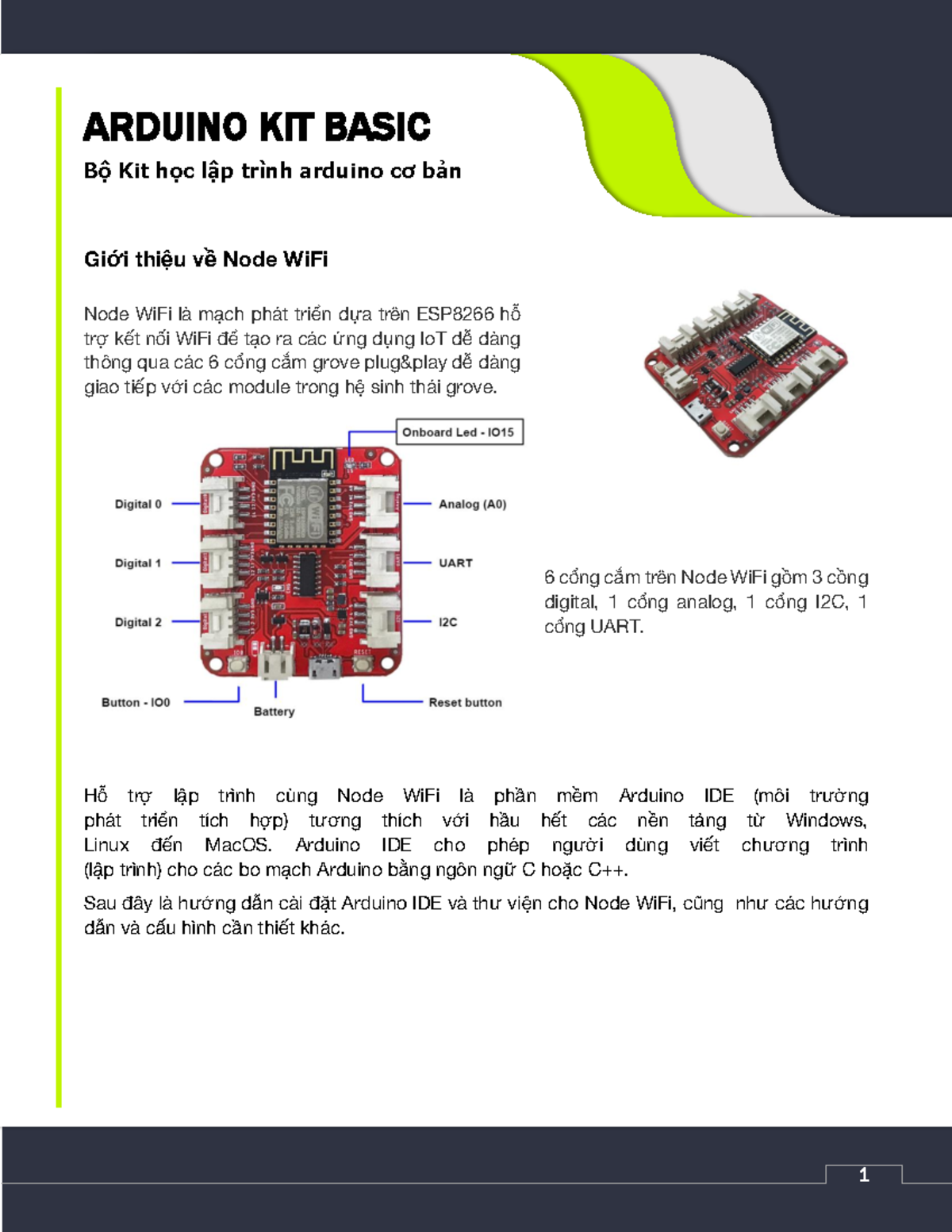 Hướng dẫn sử dụng ARDUINO KIT BASIC cho Node WiFi và Arduino IDE - Studocu