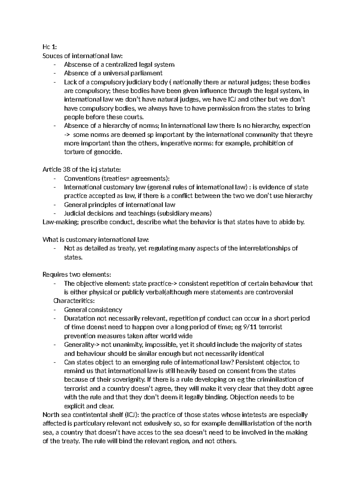 Hc 1: Sources of International Law and Their Characteristics - Studocu