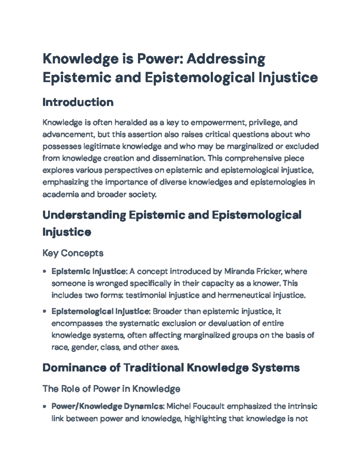 Knowledge is Power: Examining Epistemic and Epistemological Injustice ...
