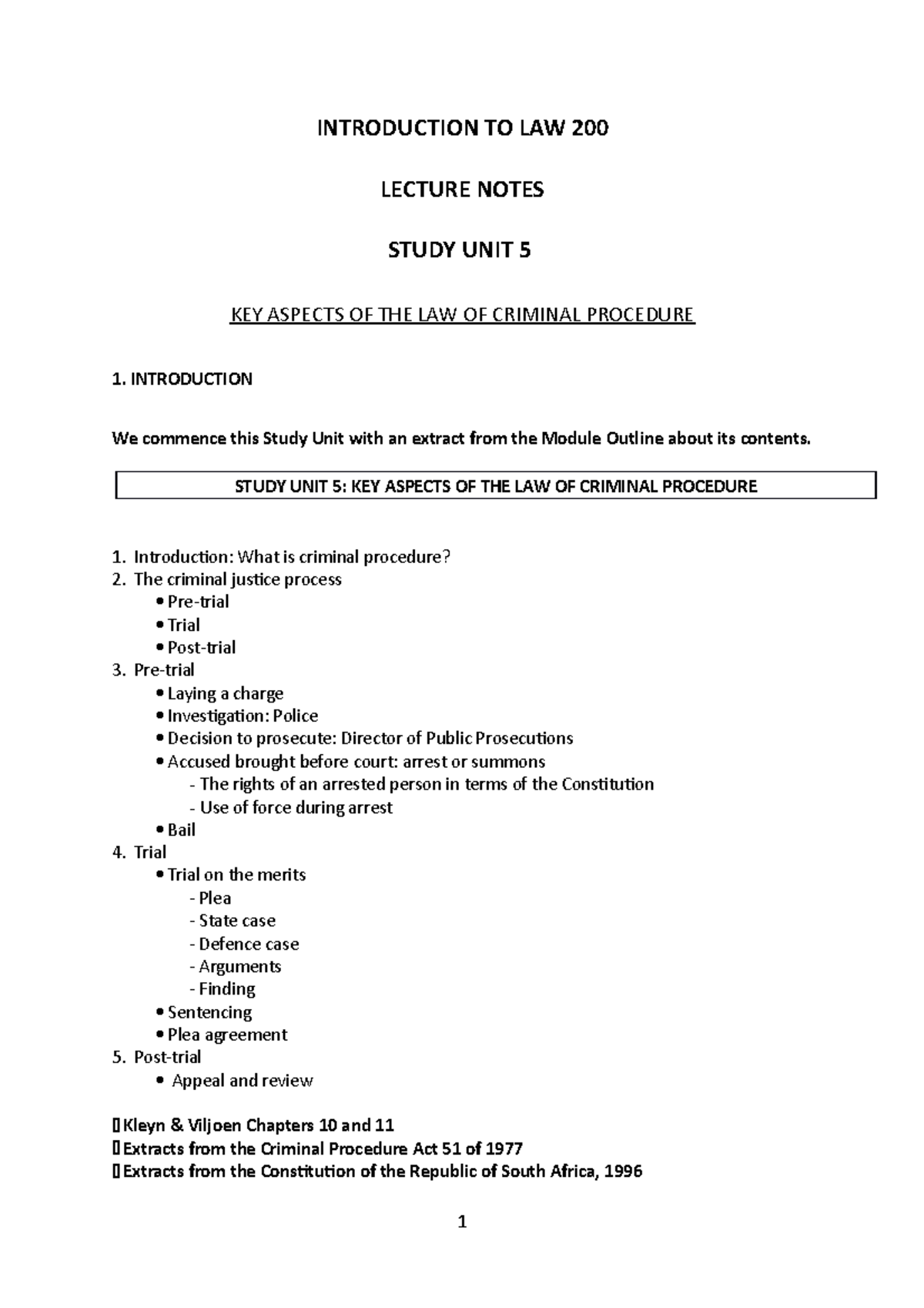 2020 ILL121 CORE Notes Study UNIT 05 - Criminal Procedure CORE Notes ...