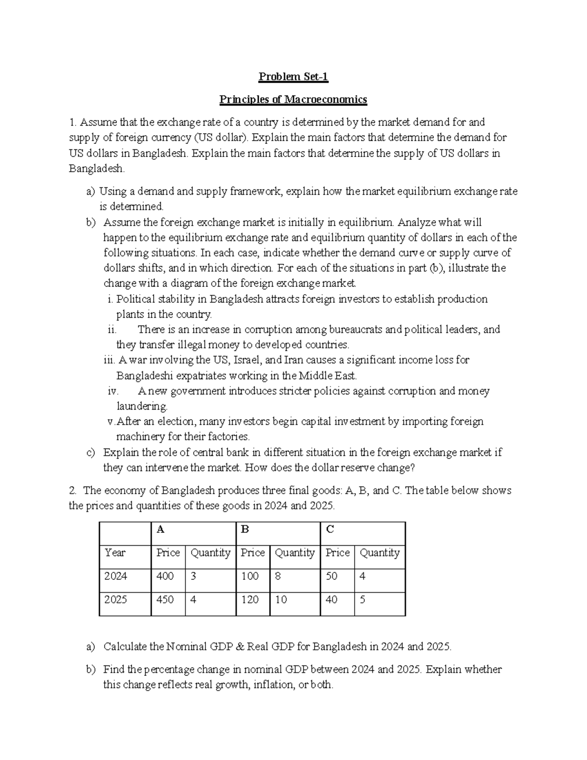 Problem Set-1: Exchange Rate & GDP Analysis in Macroeconomics - Studocu