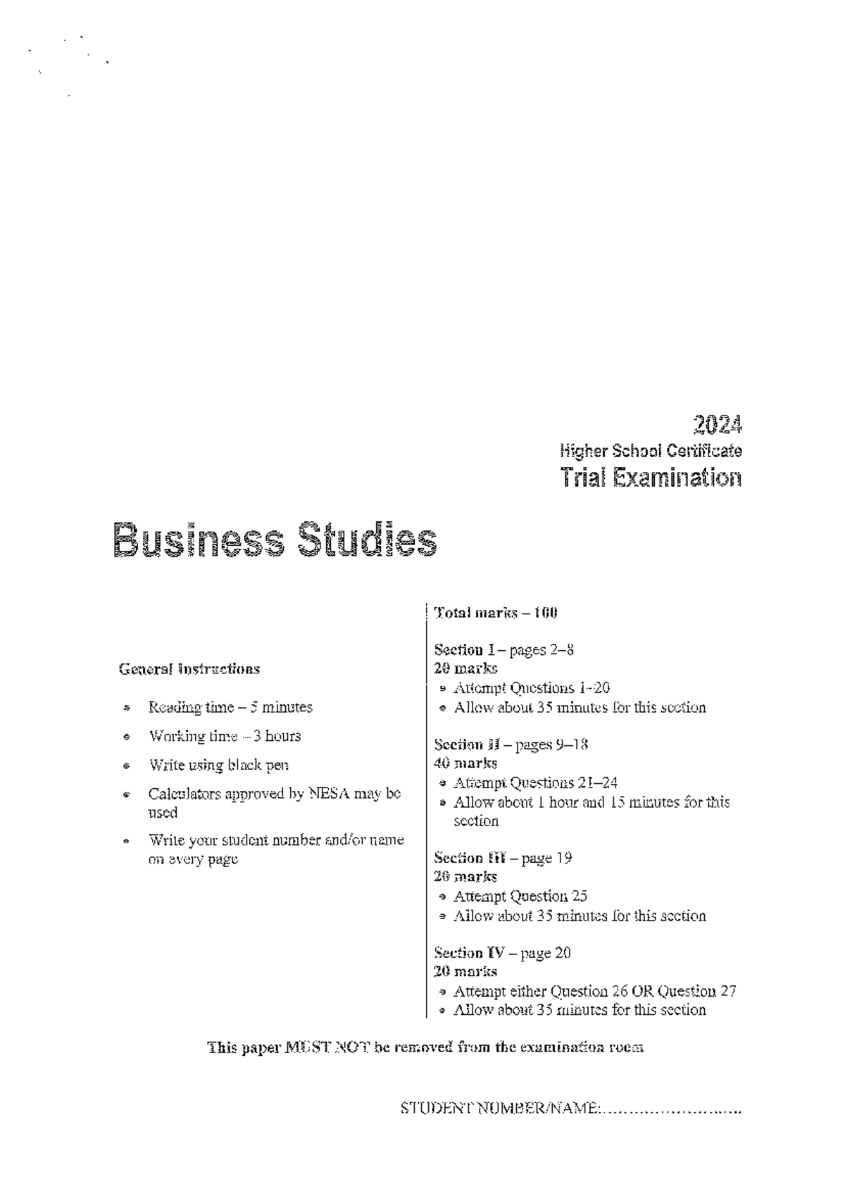 2024 HSC Trial Exam: Business Studies Overview & Questions - Studocu