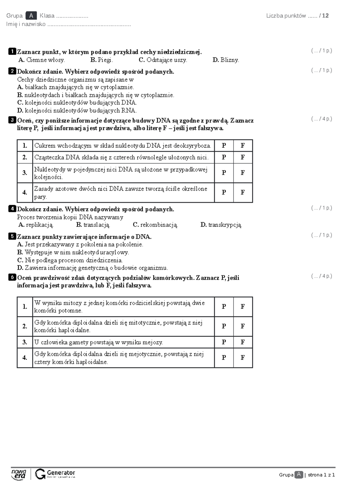 Sprawdzian Z Działu Genetyka 3 2 Wjna światowa www.studocu.com