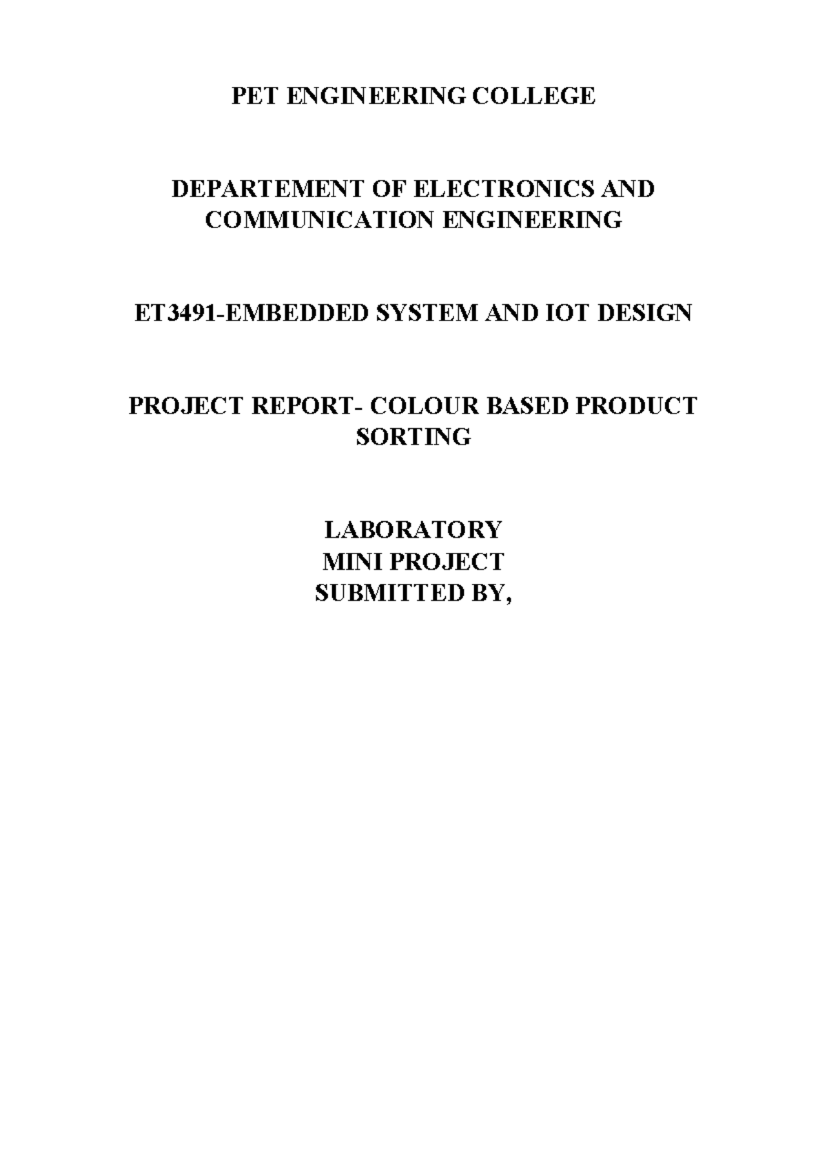 Project Report ET3491 - Color Based Product Sorting Prototype - Studocu