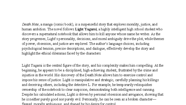 Death Note Analysis: Morality, Justice, and Human Ambition - Studocu