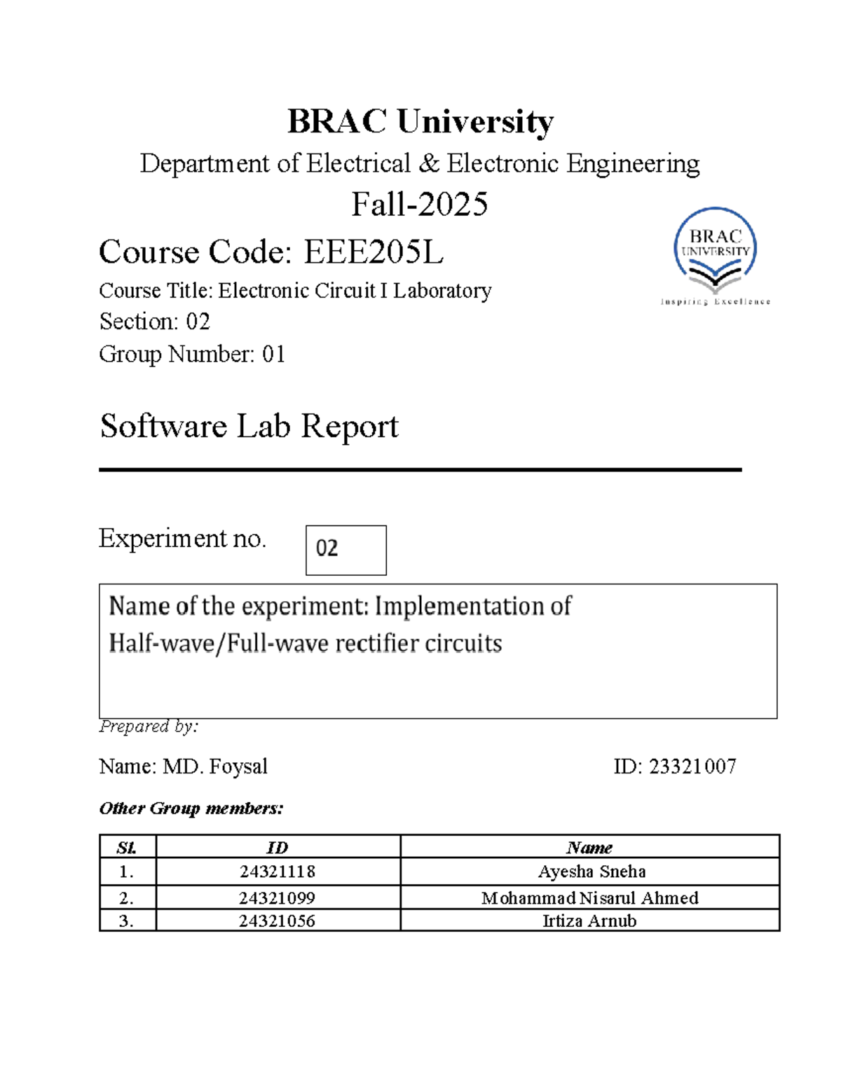 Group-1 Experiment 2 Report: EEE205 Electronic Circuits Lab Fall 2025 ...