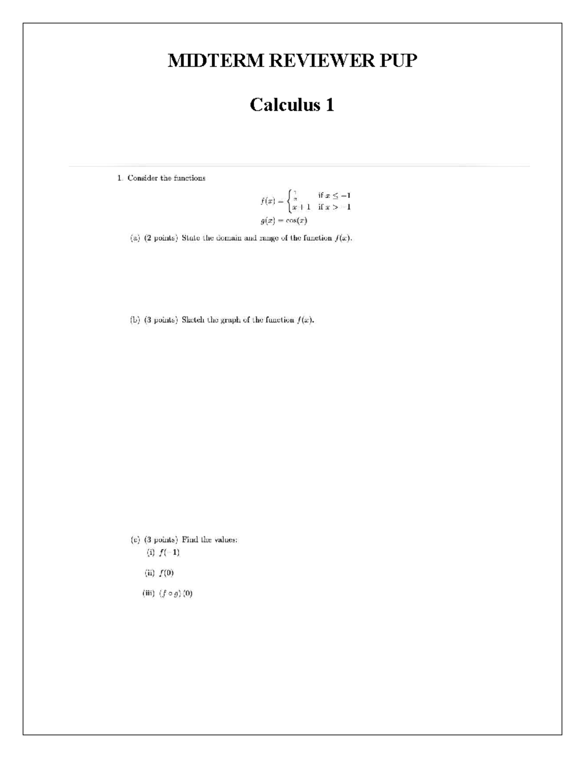 MIDTERM REVIEWER CAL 1 PUP: Functions and Limits - Studocu