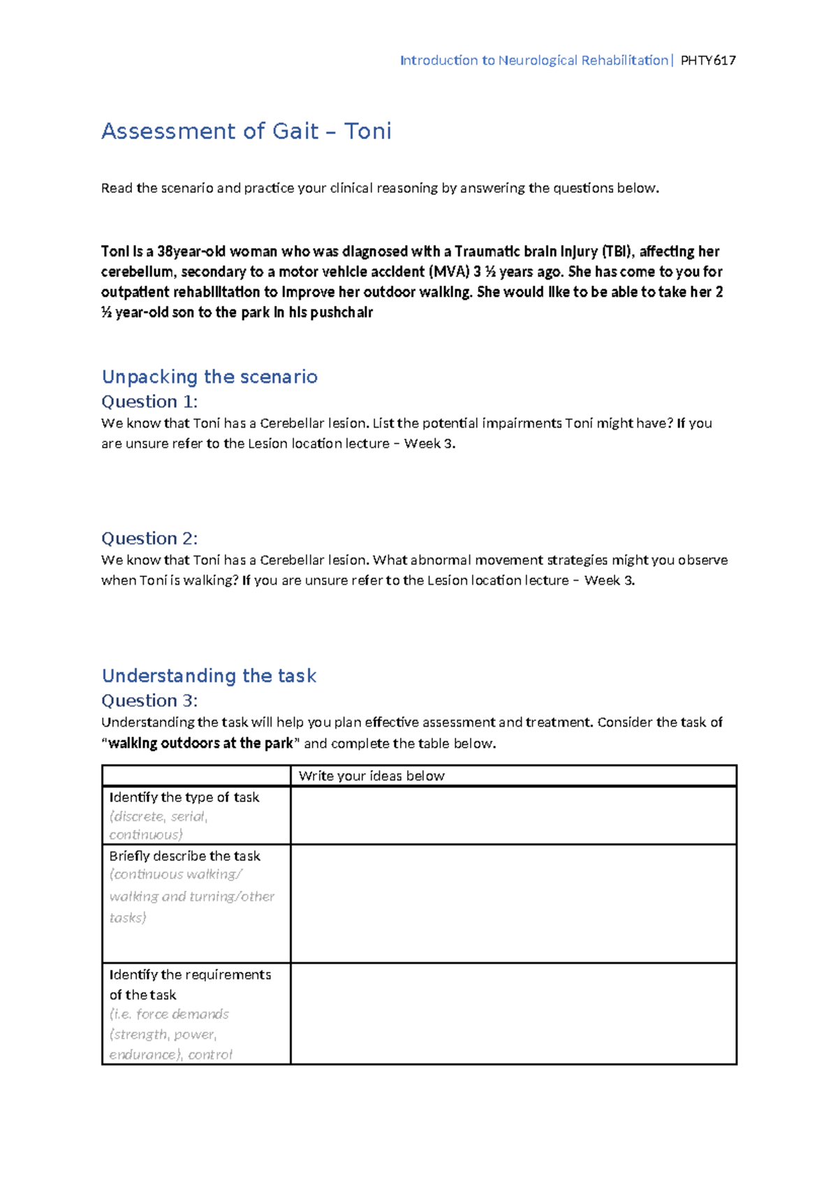 Assessment of Gait in Neurological PHTY617: Clinical Reasoning for TBI ...