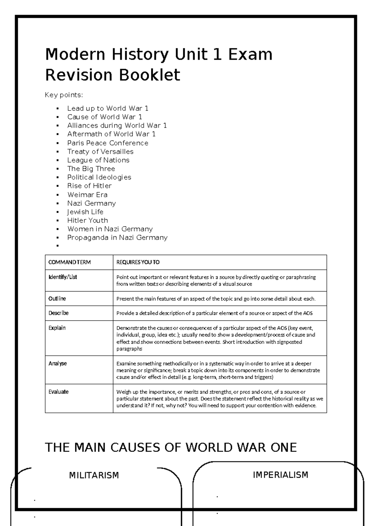 Modern History Unit 1 Exam Revision: Key Topics & Analysis - Studocu