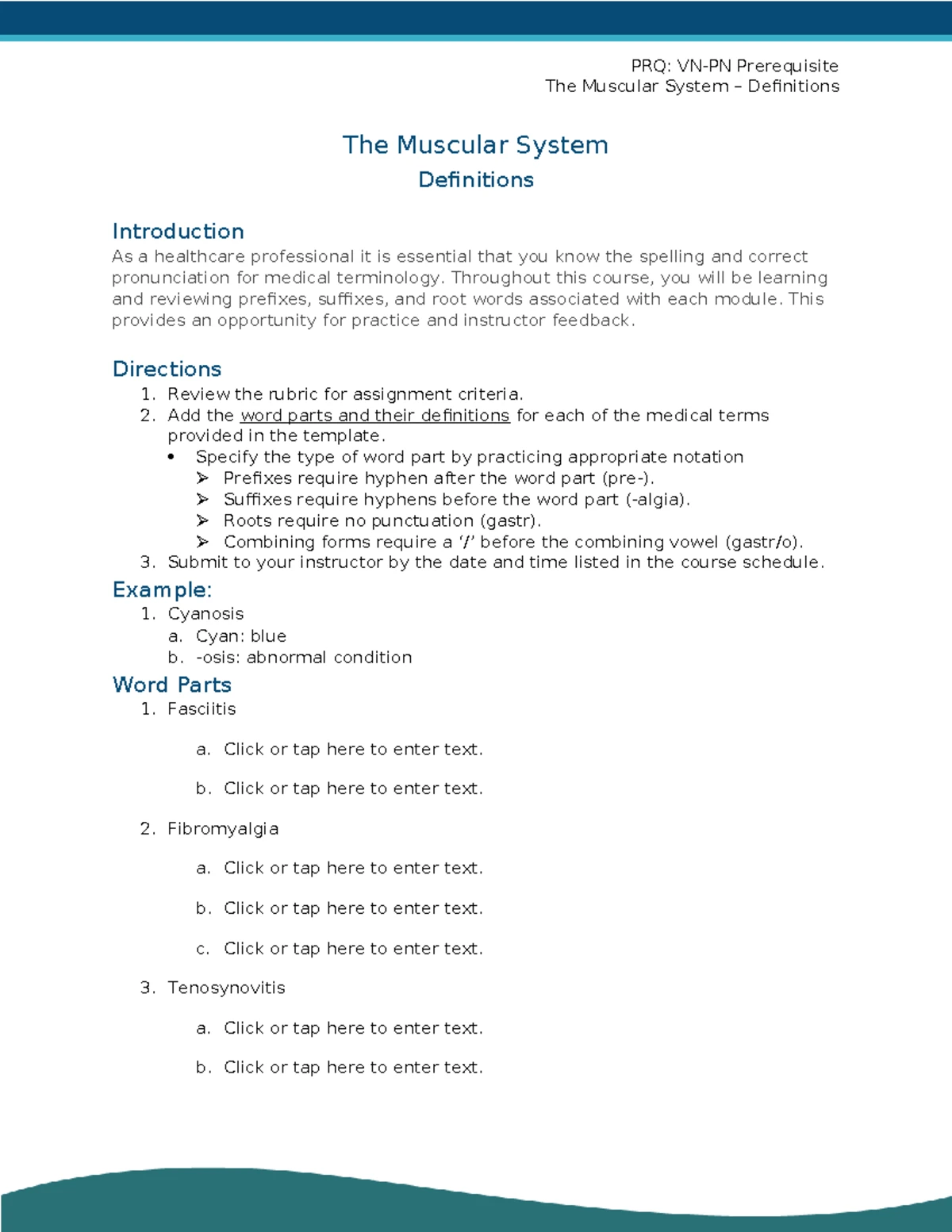 Assignment Definitions (Ch. 2 - Introduction to The Human Body) - PRQ ...