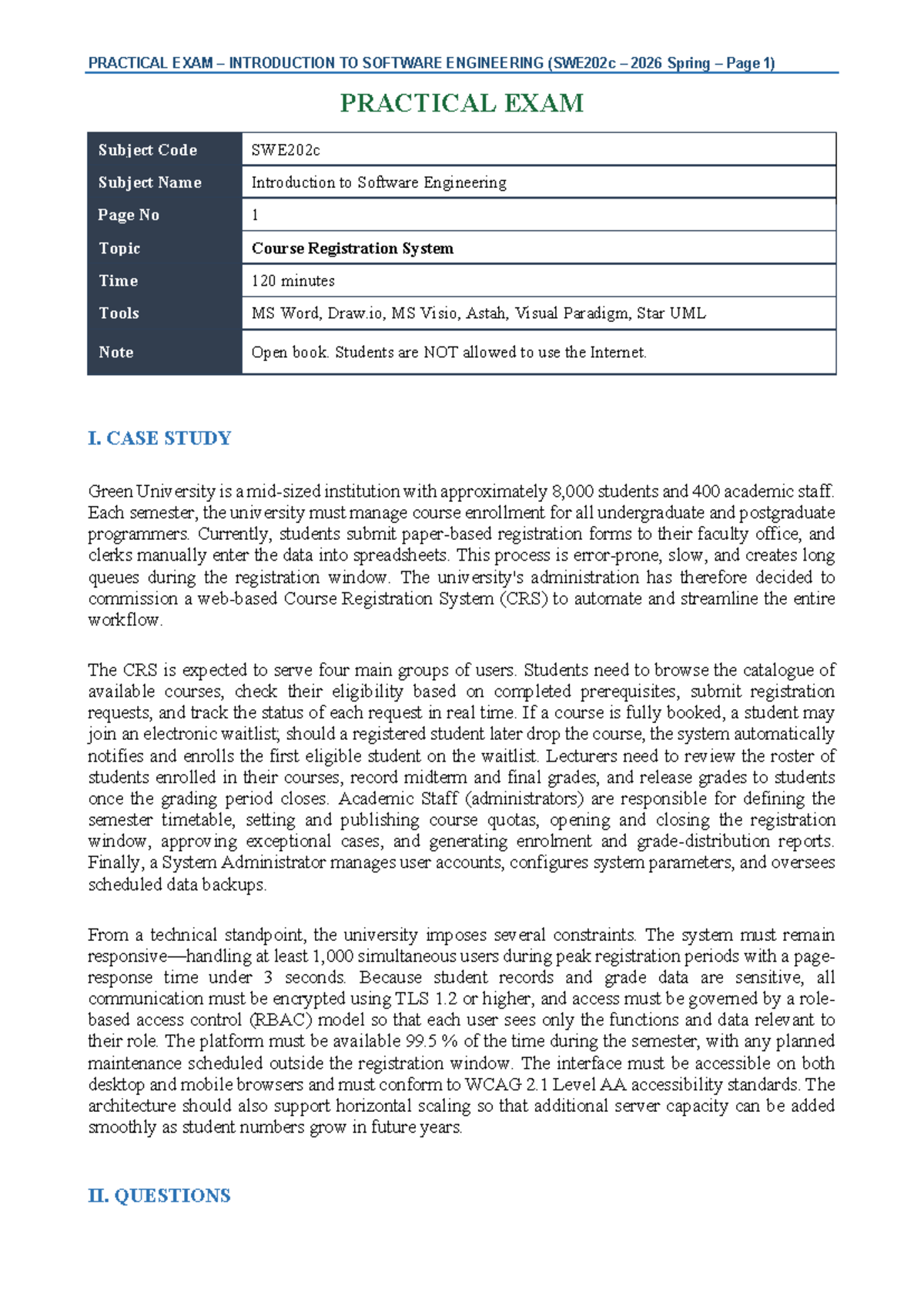 SWE202c Practical Exam: Course Registration System Case Study - Studocu