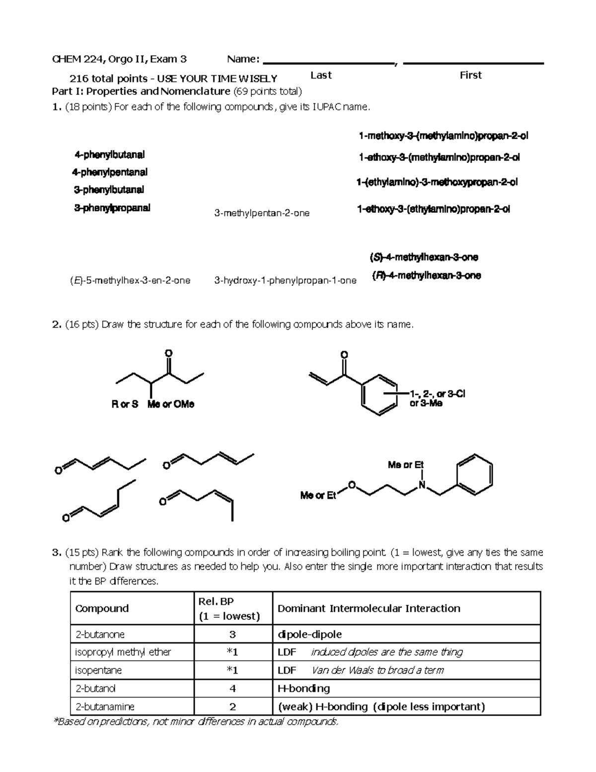 CHEM 224 Orgo II Exam 3 S21 Answer Key and Solutions - Studocu