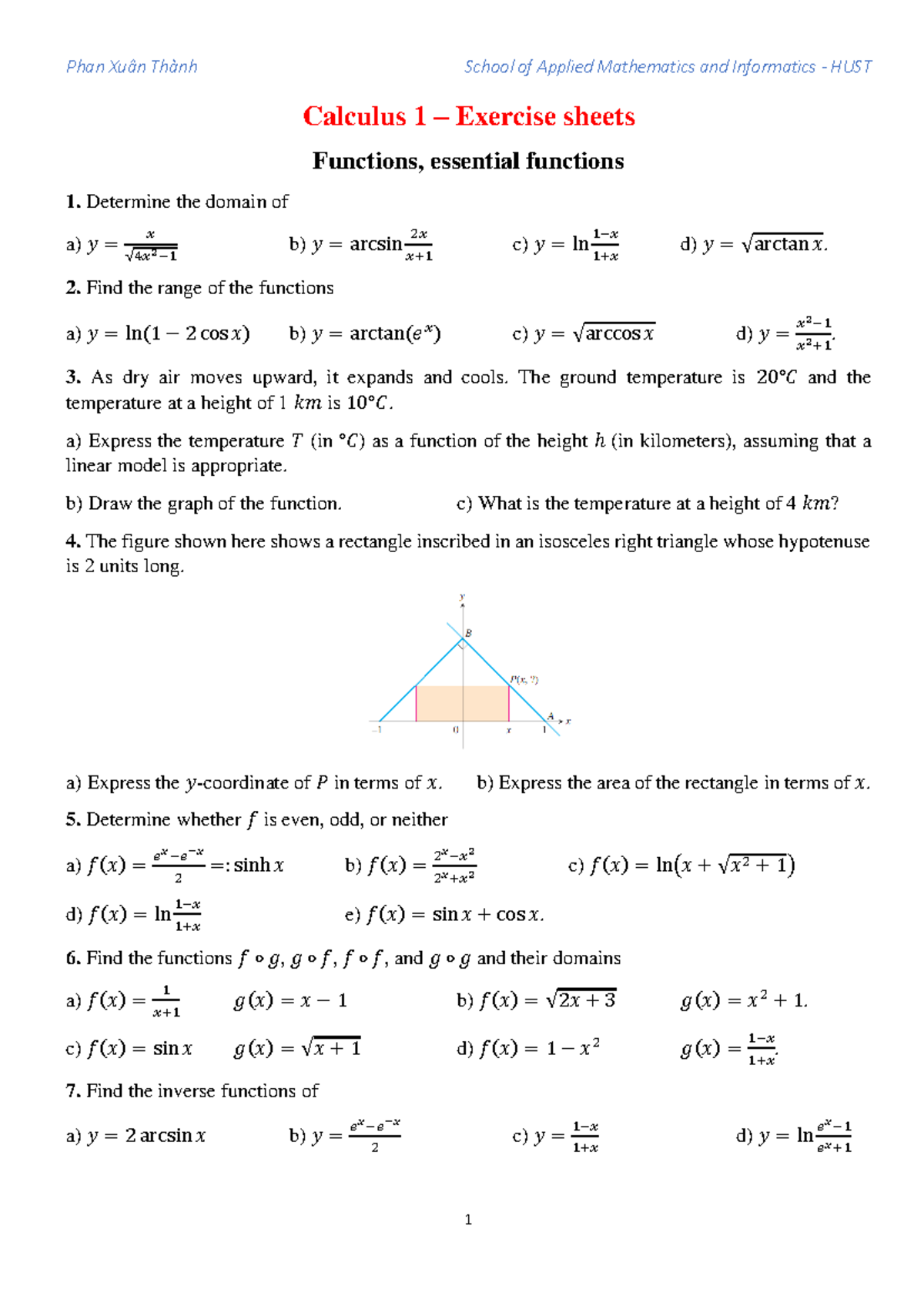 Exercise Calculus 2021 Phan Xuan Thanh - Calculus 1 – Exercise sheets ...