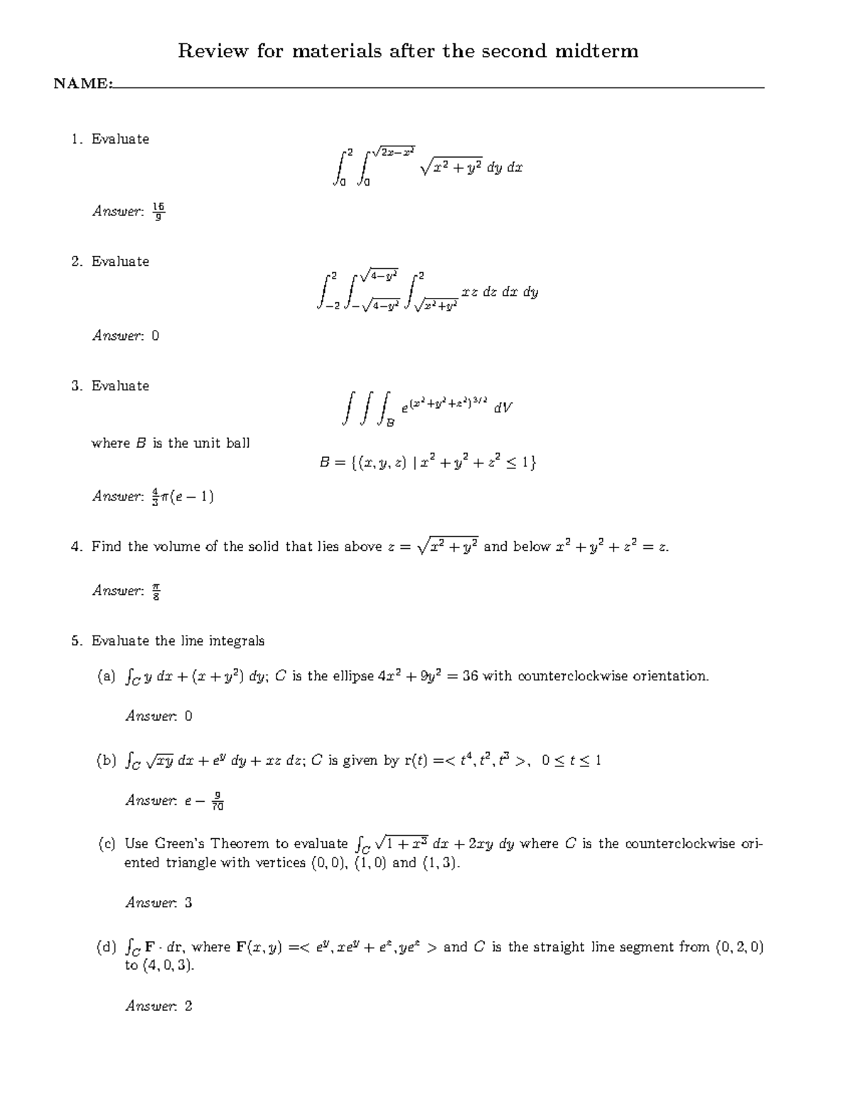 Calculus 3 Fall 2022 Final Exam Comprehensive Review Guide - Studocu