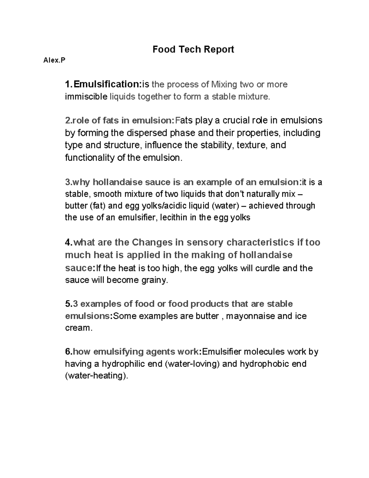 Food Tech Report 1: Emulsification and Its Role in Sauces - Studocu