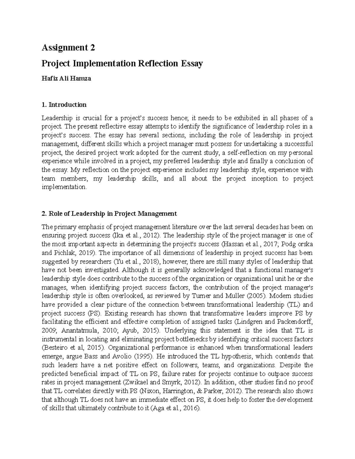 Project Leadership Reflection: Insights and Practices (May 2023) - Studocu