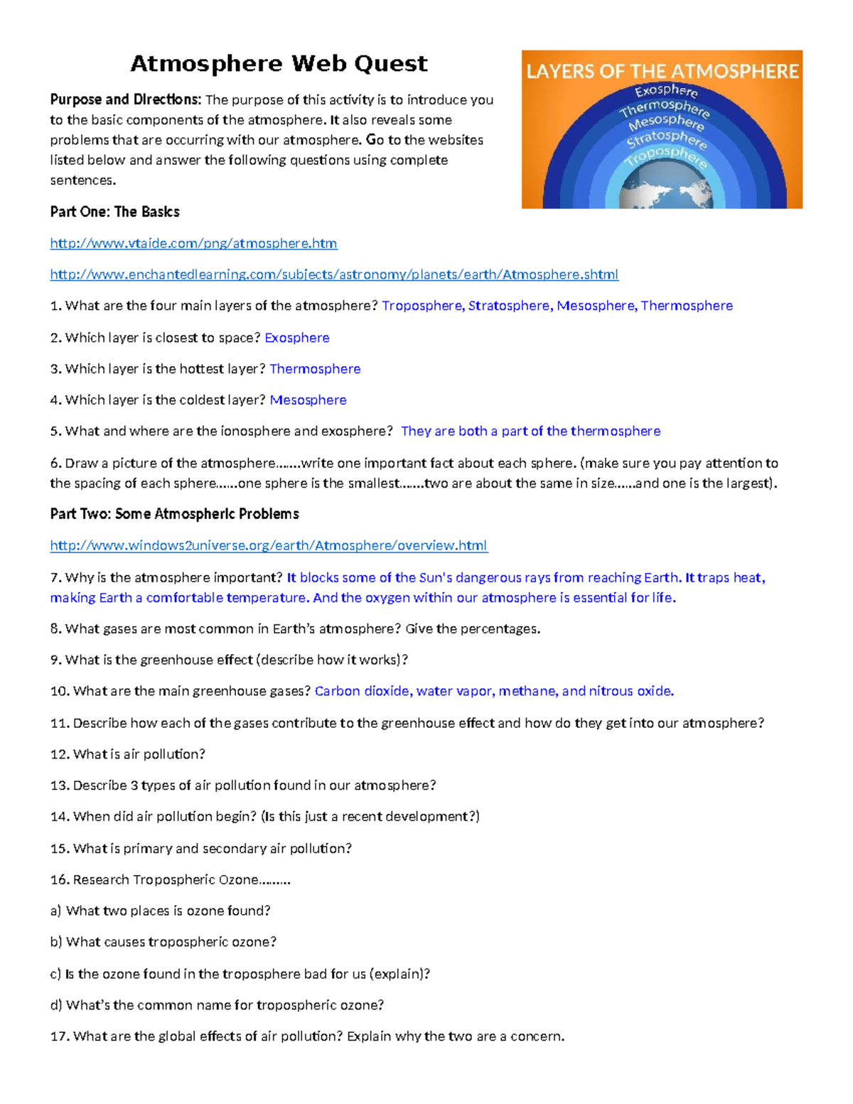 Atmosphere Web Quest Study Guide: Key Concepts and Issues - Studocu