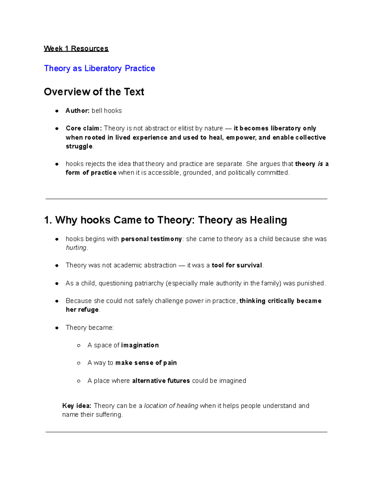 WTA03 - Week 1: Theory as Liberatory Practice Overview and Key Insights - Studocu