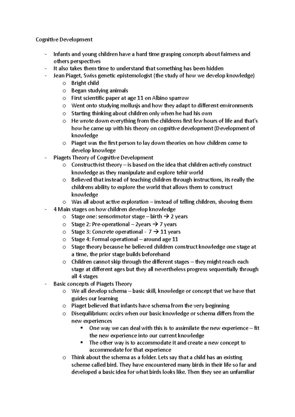 Development 4 - Week 8 Cognitive Development Lecture Notes - Studocu