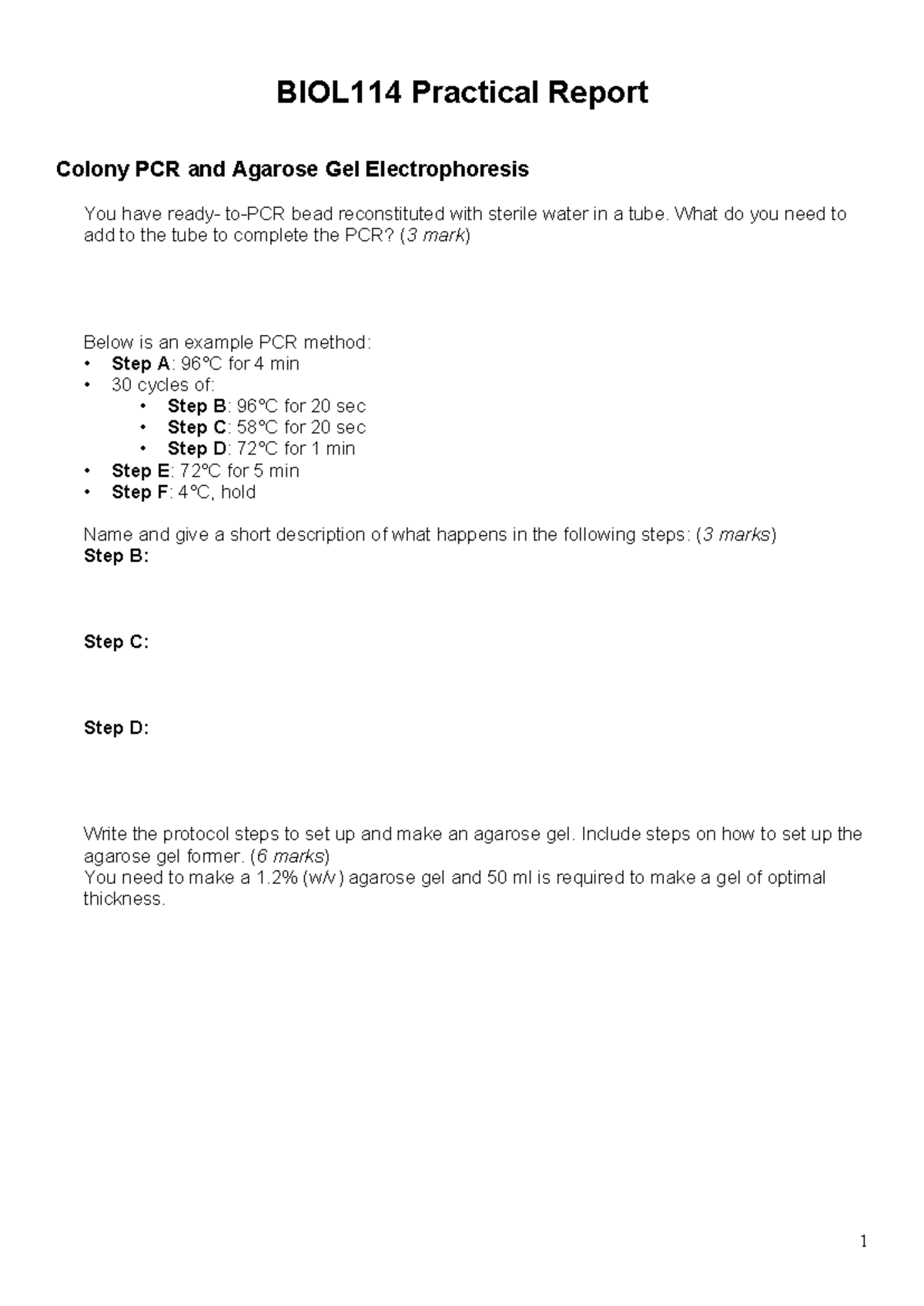 BIOL114 CW 2024 - LAB REPORT ON PCR & GEL ELECTROPHORESIS TECHNIQUES ...