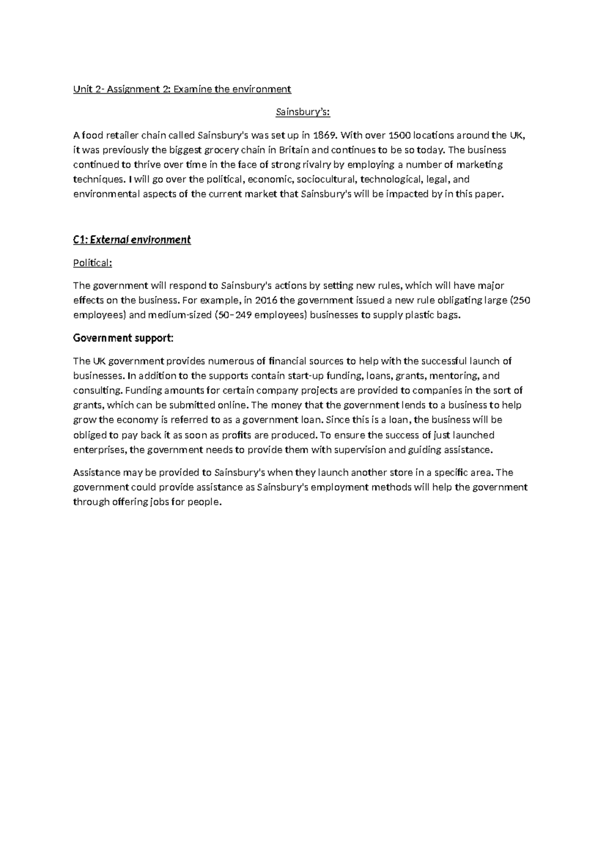 Unit 1 assignment 2 - Unit 2- Assignment 2: Examine the environment ...