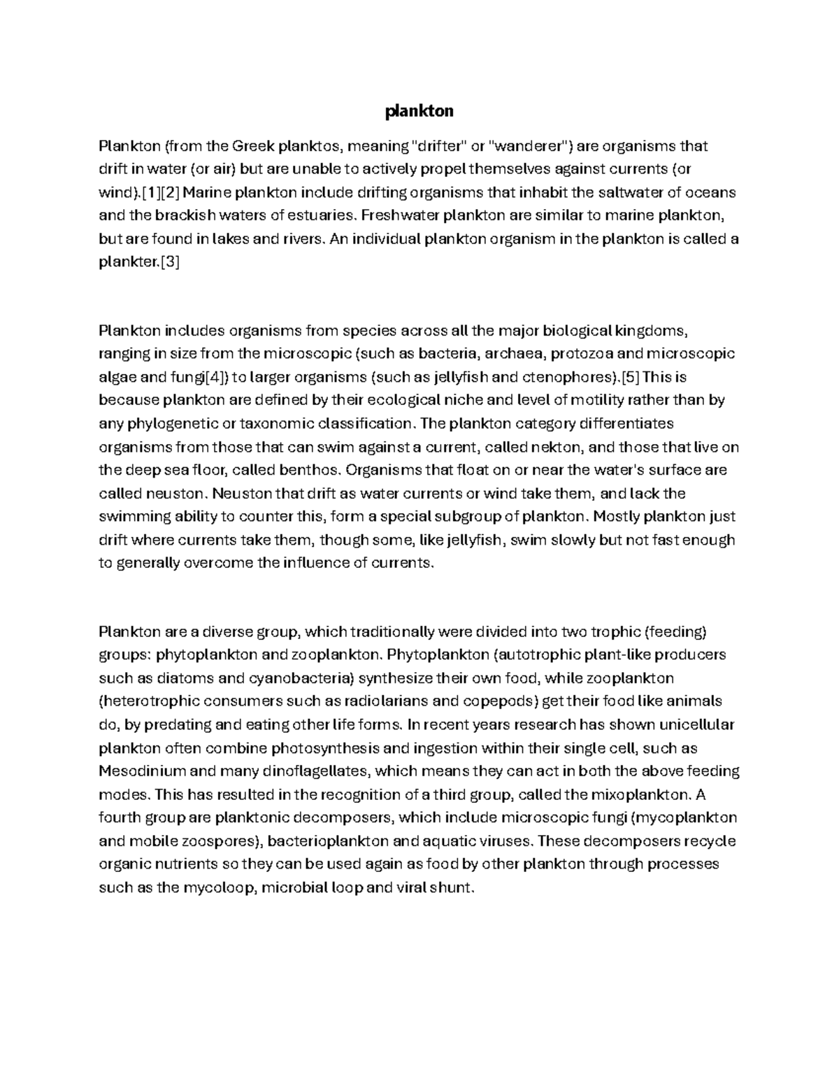 Understanding Plankton: Types, Roles, and Ecological Importance - Studocu