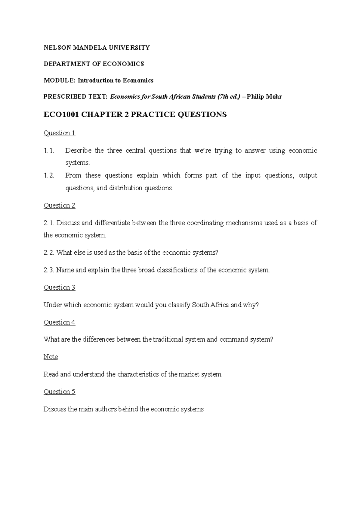 ECO1001 Introduction to Economics Chapter 2 Practice Questions - Studocu