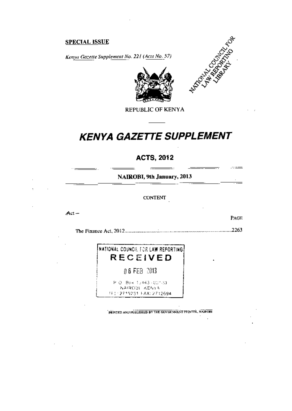 Finance Act, 2012 (No. 57) - Key Amendments and Provisions - Studocu