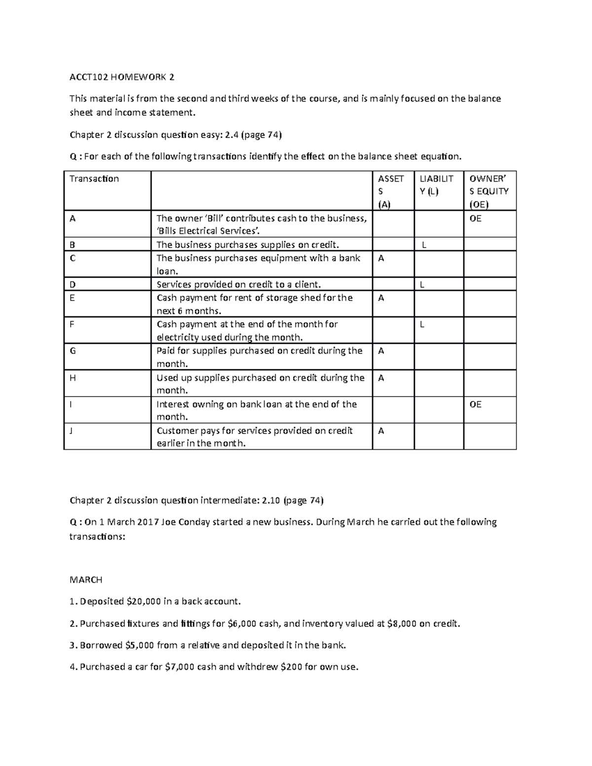 ACCT102 Homework 2: Balance Sheet & Income Statement Analysis - Studocu