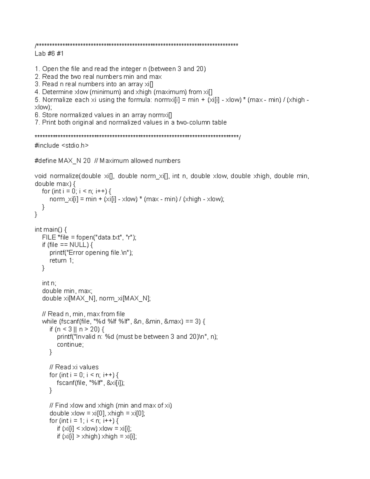CPS188 Lab 6 - Normalization and Sorting of Real Numbers - Studocu