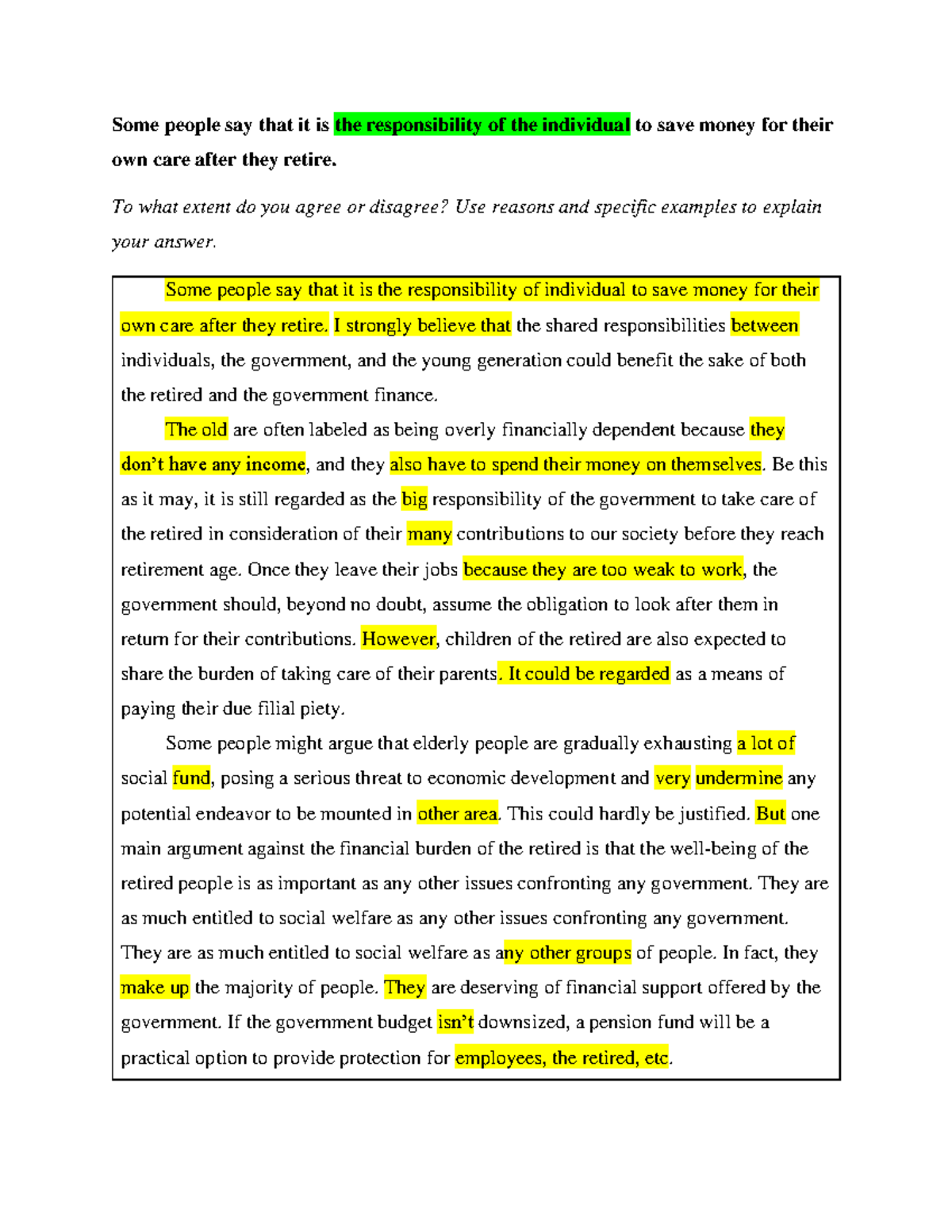[ENG 200] Essay Writing Practice 2: Shared Responsibility in Retirement ...