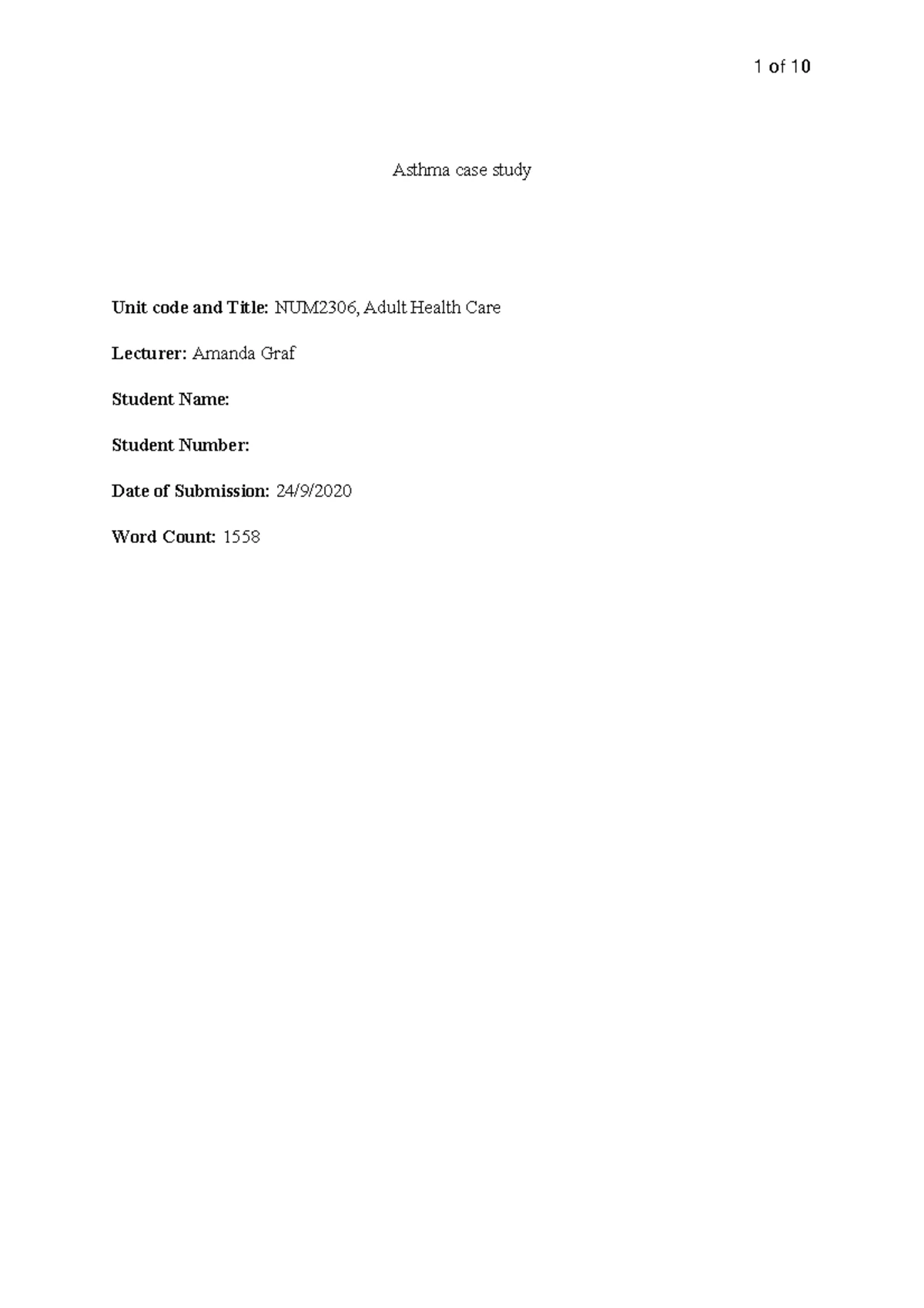 NRP/511 Patient Diagnosis Case Study: Asthma Exacerbation Analysis ...